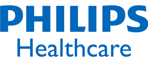 Grafik: blauer Schriftzug in Großbuchstaben "Philips", darunter "Healthcare"